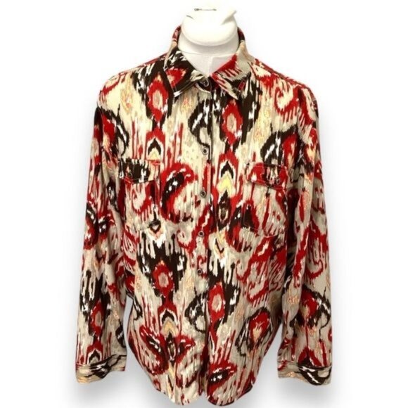 Chico’s Women’s Shirt Long Sleeve Button Down Aztec Blouse Multi size 3 (US16) - Picture 2 of 8